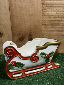 Omnibus Fitz & Floyd Ceramic Sleigh Holiday Christmas Planter Display Dish JAPAN - Picture 1 of 8