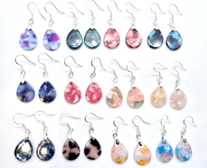 TEARDROP RESIN EARRINGS 925 SILVER HOOKS 4CM DROP - 12 COLOURS AVAILABLE - Picture 1 of 14