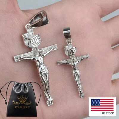 Collar crucifijo pieza de Jesús colgante cruz plata esterlina S925 sólido real para hombre Foto 1 de 4