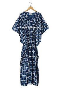 Indian Cotton Long Kaftan Hand Block Print Caftan Beach Wear Night Maxi Gown