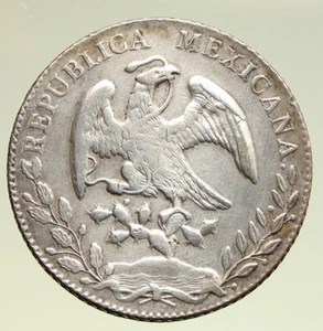 1876 Mo BH MEXICO Large Eagle Sun Antique Mexican Silver 8 Reales Coin i95004 - Picture 1 of 3