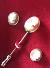 Vintage Cameo Gold Tone Stud Earrings And Stick Pin 14k Gf