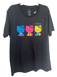 Hello Kitty Sanrio Co. T-Shirt XL Black Cotton Colorful Kitty Trio New