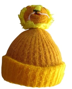 Vintage 1970s Youth Yellow Knit Lion Beanie Hat - Picture 1 of 8