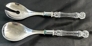 Vintage Salad Serving Spoons Clear Acrylic Handle Stainless Steel - Picture 1 of 6