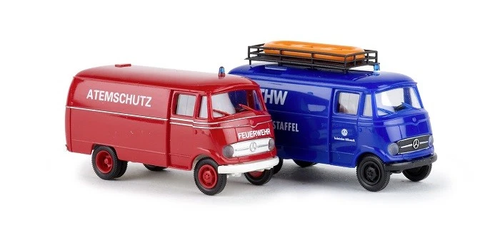 BREKINA 90465 (H0 1 87) 2er Set Mercedes-Benz L319 Rosso Pompieri Blu THW