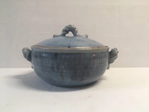Blue Speckled Glaze Studio Art Pottery Covered Dish Smooth glaze inside Signed - Picture 1 of 8