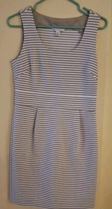 Banana Republic Women’s Dress Tan White Striped Sleeveless 8 Petite - Picture 1 of 4