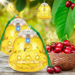 Solar Wasp Trap, Outdoor Hanging LED Blue Light Bee Catcher, Non-Toxic Reusable - Picture 1 of 12