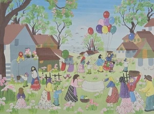 Signed Tomie DePaola 1934-2020 Original Watercolor & Ink Folk Art Painting - Bild 1 von 5