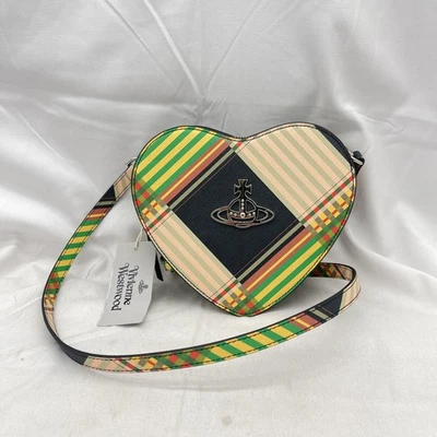 Vivienne Westwood Womens Louise Heart Crossbody Saffiano Leather Combat Tartan - Image 1 of 4