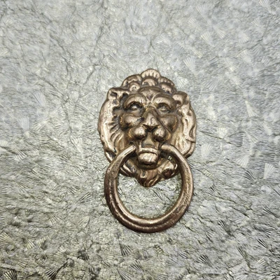 Antique Vintage solid brass Lion Head Drop Ring Drawer Pull Furniture 2.5" - Image 1 of 4