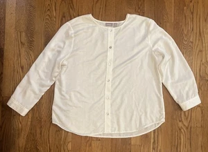 Chicos Button Down Shirt 3 Cream Lightweight Blouse 16/18 Capsule Old Money - Picture 1 of 10