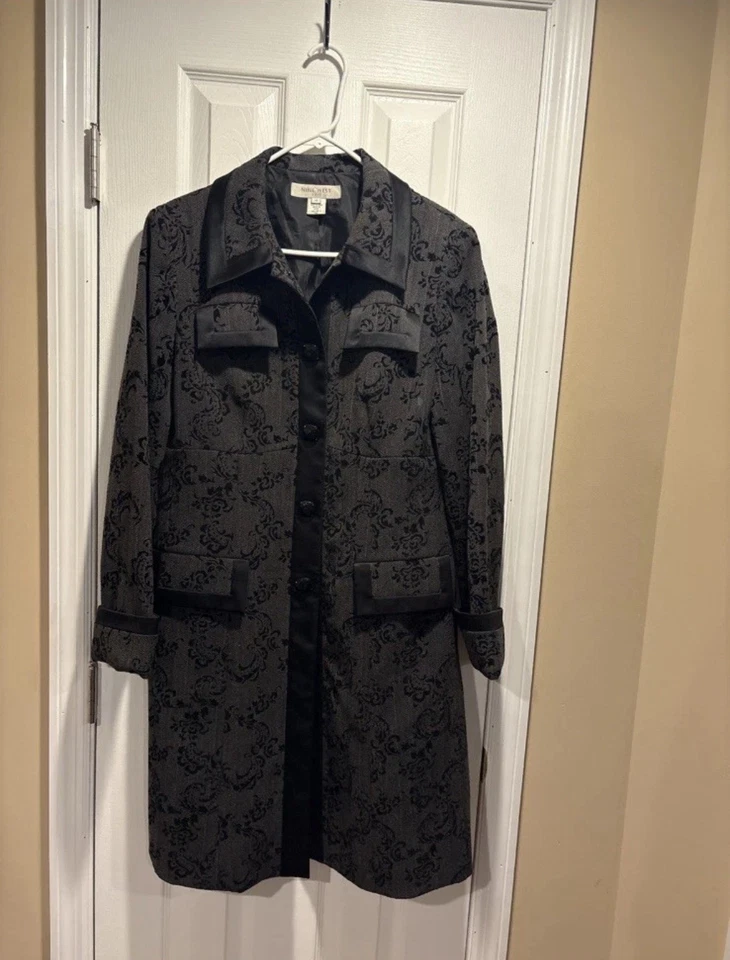 Nine West 女式 14 黑色提花锦缎装饰礼服外套长夹克 — 第 1/1 张图片