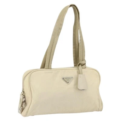 PRADA Shoulder Bag Nylon Beige Silver Auth 150522 - Image 1 of 4