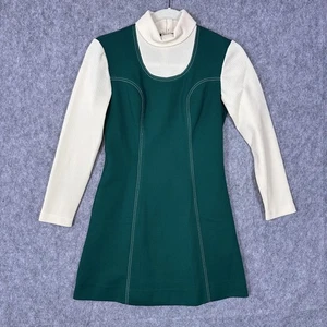 Vestido vintage Jonathan Logan para mujer pequeño verde jersey mod cuello alto pequeño años 60 - Imagen 1 de 9