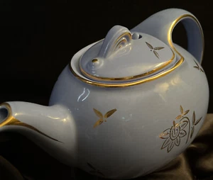 Cadet Blue Periwinkle Hall China 6 Cup Tea Pot with Gold Accents Hook Lid #0749 - Picture 1 of 12