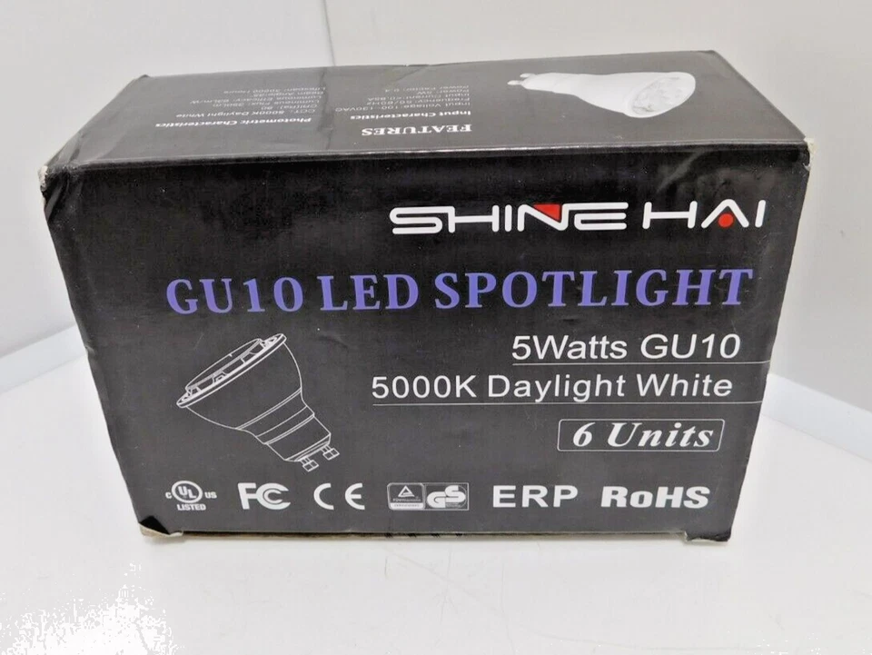 6 Bulbs Shine Hai GU10 LED Spotlight 5000K 5 Watts NEW - Image 1 of 4