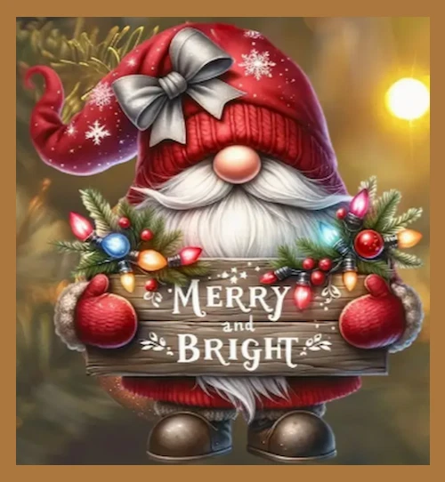 Merry and Bright Gnome Christmas Holiday Refrigerator Fridge MAGNET - Image 1 of 1