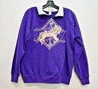 Vintage Cracker Barrel Girls Purple Unicorn Pullover Sweatshirt USA Made XL
