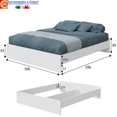 Letto Matrimoniale In Legno Bianco ARTIK 196x166x39 cm Giroletto Bordi 18-22mm - Immagine 1 di 3