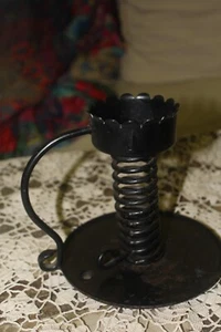 Antique German Wrought Iron Spiral Courting Candle Holder Coil Black - Picture 1 of 7