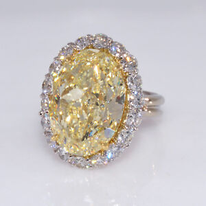 12.71 carat GIA Canary Yellow Diamond with 2.88cts Diamond Halo Ring 
