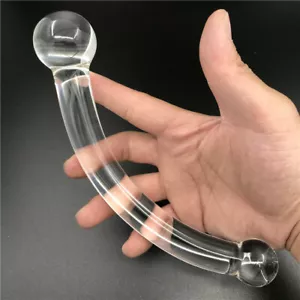 Crystal Glass Curved Dildo Clitoris G-Spot Massager Anal Butt Plug Sex Toy Women - Picture 1 of 8