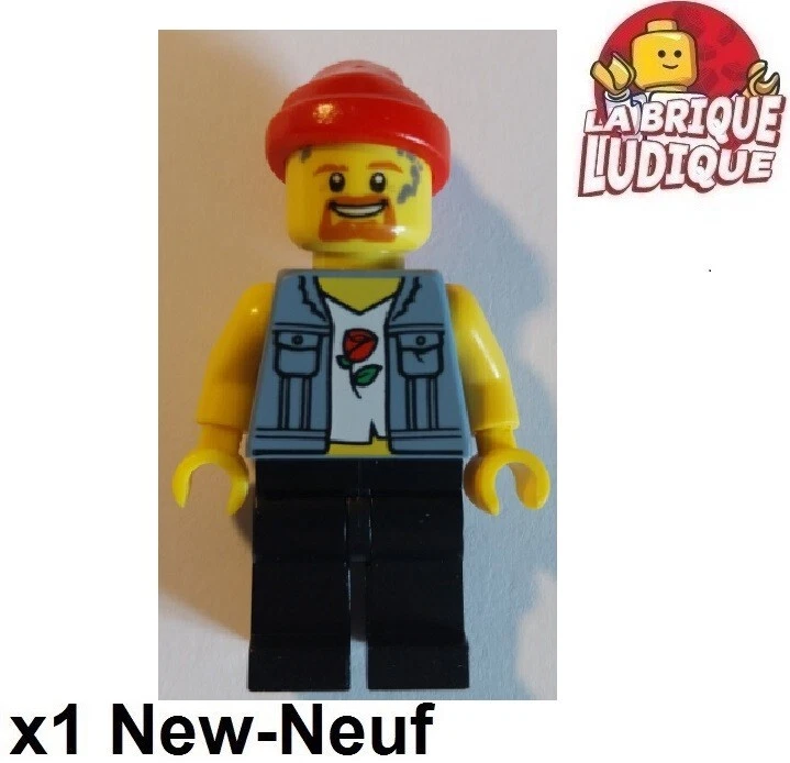 Lego Minifigure City Biker With Pink Flower Bandana Jeans Jacket NEW - Image 1 of 1