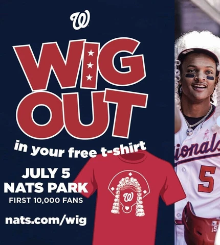 WASHINGTON NATIONALS - WIG OUT RED T-SHIRT - SIZE L - BRAND NEW - SGA 07/05/23 Cover