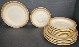 12 Pc Mikasa Whole Wheat Stoneware E8000. (5) Salad Plates (7) Saucers. FREESHIP - Picture 1 of 17