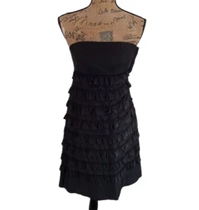 GAP Kleid Gr. 0 schwarz trägerlos Rüschen Fit Flare gefüttert Reißverschluss Seidenmischung süß sexy - Bild 1 von 5