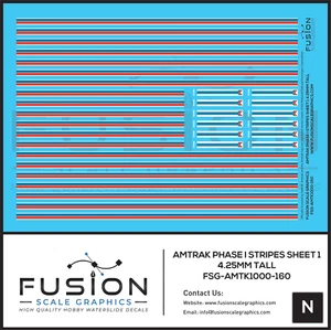 N Scale Amtrak Phase I Stripes Sheet 1 4.25mm Tall Decal Set - Picture 1 of 1