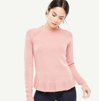 Suéter Ann Taylor Mujer Pequeño Lana Cachemira Rosa Peplum Manga Larga Acogedor Foto 1 de 4