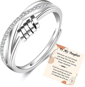 925 Sterling Silver Fidget Ring Cubic Zircon Adjustable Stress Spinner Anxiety - Picture 1 of 6