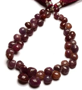 Natural Ruby Gemstone 6 to 11 mm Size Faceted Heart Briolette Beads 8.5" Strand - Picture 1 of 6