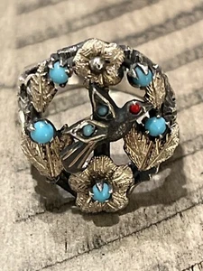 Viktorianischer Ring Sterlingsilber Türkis Kolibri S7 SELTEN 101224gA@GZEB - Bild 1 von 5