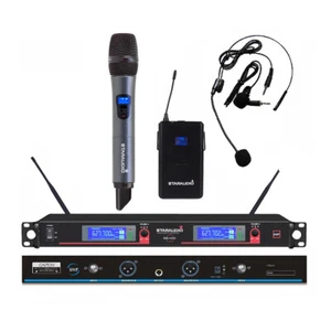 2CH UHF Wireless Microphone System Handheld Headset Lapel Bodypack Microphones - Picture 1 of 12