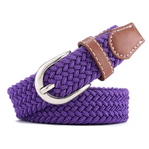 Women Skinny Crochet Knitted Stripe Elastic Belts Waistband Canvas Stretch Belt - Picture 1 of 17