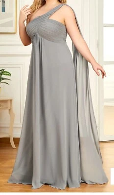 ☆ Новый с Ярлыками когда-либо довольно одно плечо шифоновое оборки плюс размер 24 длинное вечернее платье серый - Изображение 1 из 4