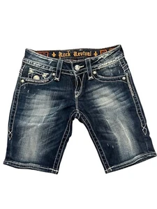 Rock Revival Womens Denim Shorts Size 27 Embroidered Pockets Dark Wash - Picture 1 of 8