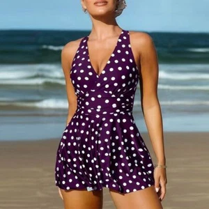 Polka Dot Print Plus Size Skirt Bikini Split Swimsuit Tankini - Picture 1 of 8
