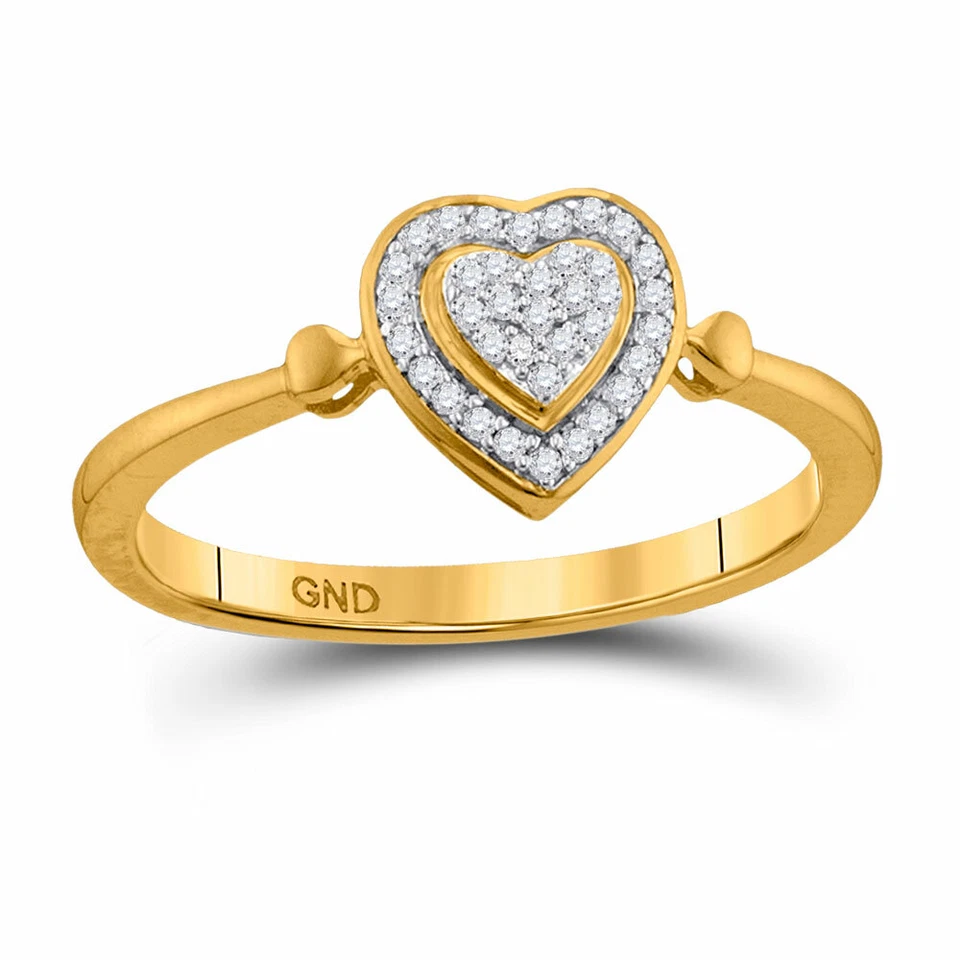 10k Yellow Gold Womens Round Diamond Heart Cluster Ring 1/10 Cttw - Image 1 of 1