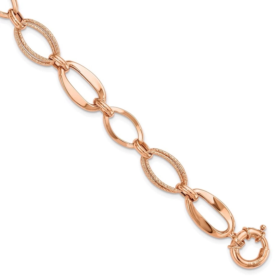 10k Rose Gold Polished Link 7.5 inch Bracelet 3.69g Gift for Mother - Image 1 of 4