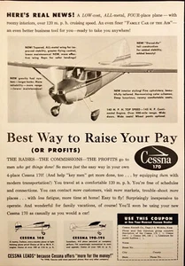 1949 Cessna 170 Airplane Raise Your Pay & Profits Wichita KS Vintage Print Ad - Picture 1 of 6