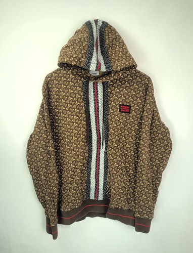 Felpa con cappuccio pullover Burberry uomo taglia M MUCKFORD marrone monogramma stampa righe 8018241