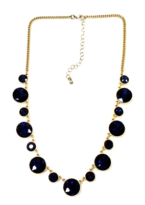 Elegante collar azul marino facetado cristal Rivioli tono dorado 17+3" Foto 1 de 4