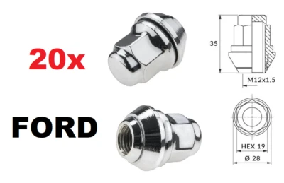 kit 20 M12X1,5 DADI RUOTA CERCHI LEGA FORD FOCUS FIESTA KA MONDEO KUGA C-MAX - Imagen 1 de 4