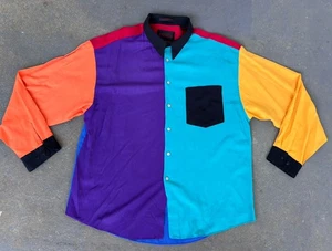 De Colección Principios de los 90 Hip Hop Bloque de Color Rayón Abotonado.XL/Corea - Imagen 1 de 9