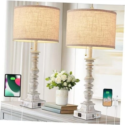 Set of 2 Farmhouse Table Lamps for Living Room, 29.5" Inch pull chain-white - Image 1 of 4